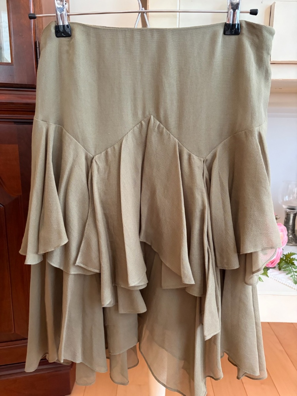 Women's Polo Ralph Lauren Olive Green Handkerchief Ruffle Drop-Tiered Skirt 2